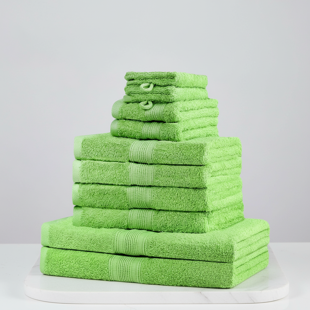 Asciugamani in spugna di cotone morbido 10 pezzi, colore verde lime per bagno e casa, super assorbenti.
