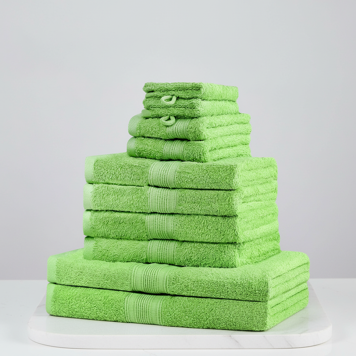 Asciugamani in spugna di cotone morbido 10 pezzi, colore verde lime per bagno e casa, super assorbenti.