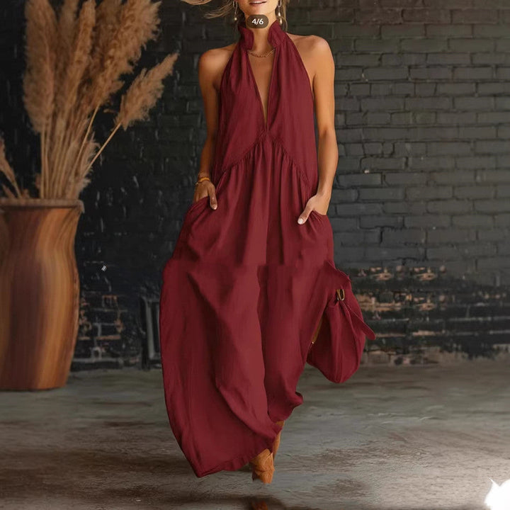Abito midi estivo da donna con bottoni frontali e colletto alla coreana, versatile per look casual ed eleganti.