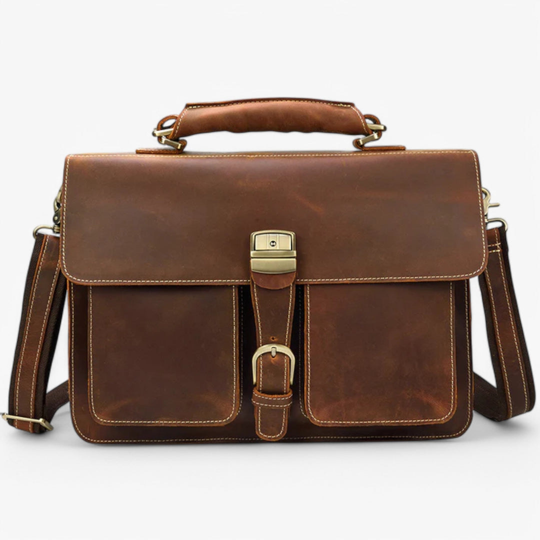 Borsa portadocumenti unisex elegante marrone con tracolla, ideale per ufficio e professionisti.