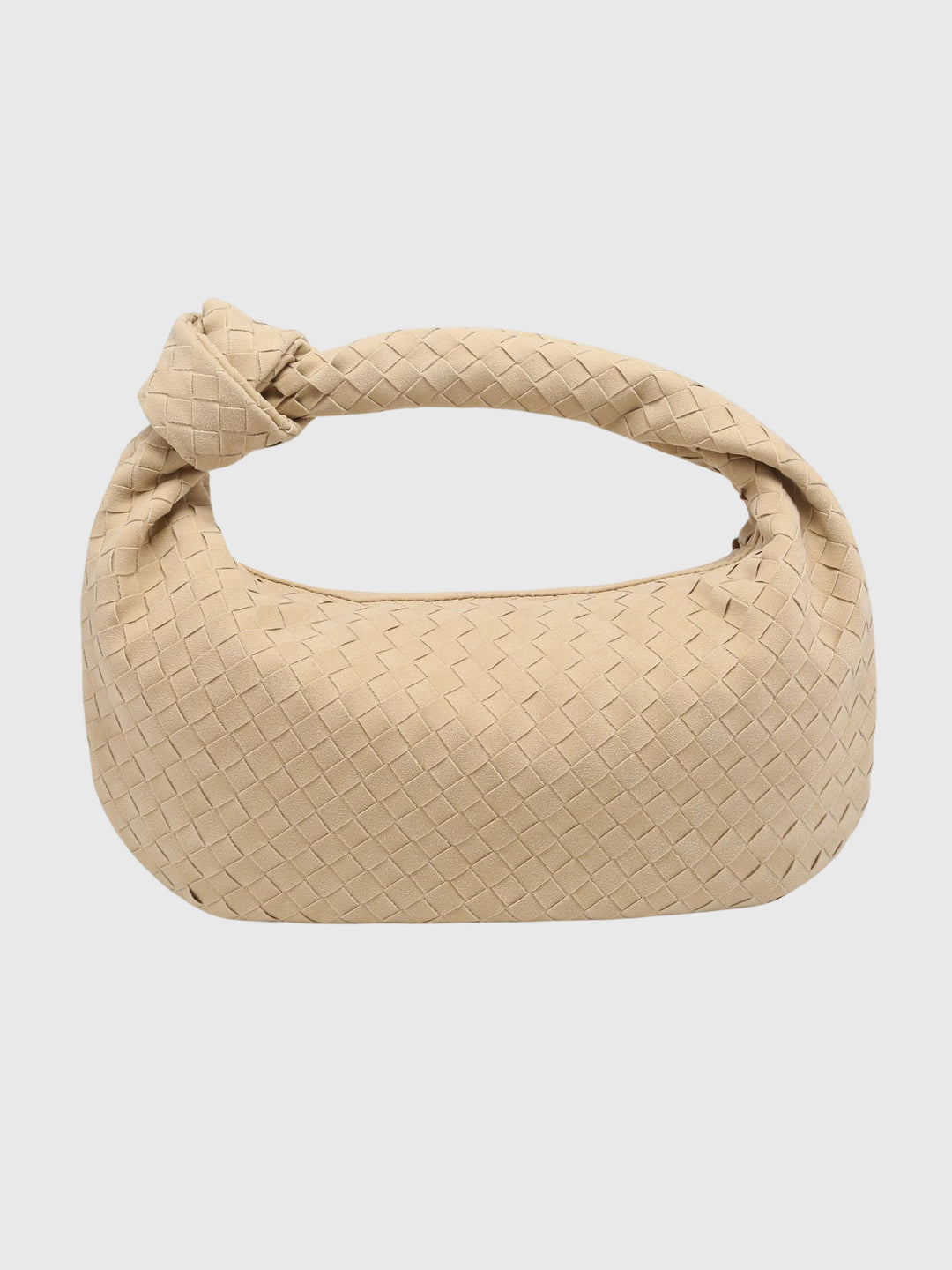 Borsa da giorno media in suede intrecciato, con nodo come elemento di design.