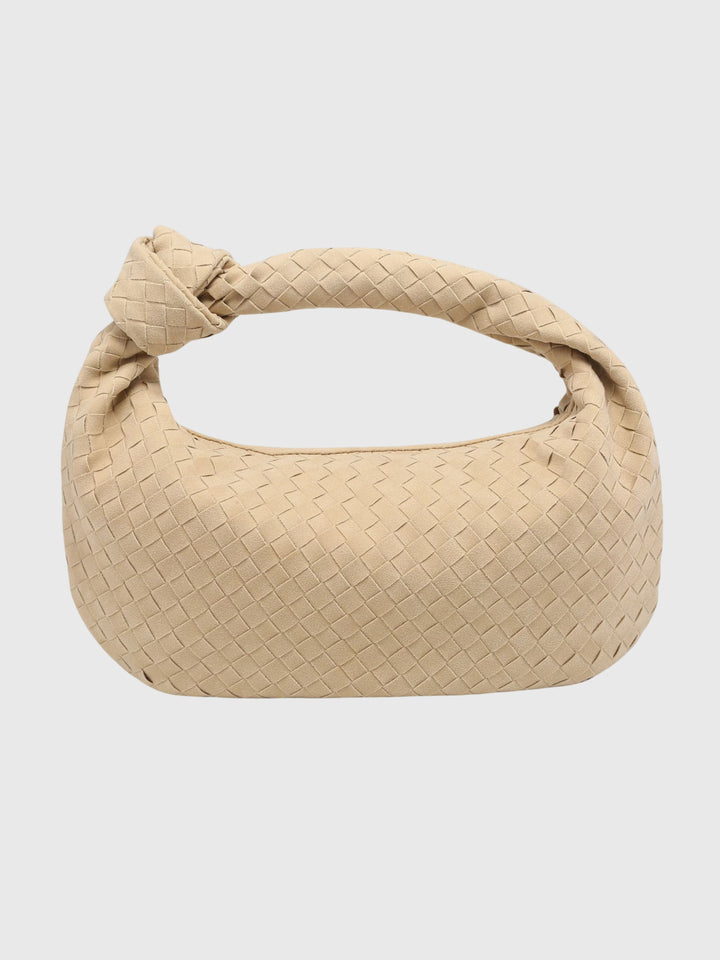 Borsa da giorno media in suede intrecciato, con nodo come elemento di design.