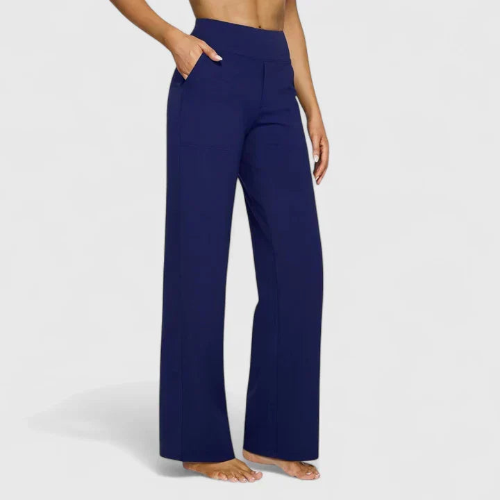 Pantaloni donna dritti a vita alta, ideali per un look elegante ma comodo per l'ufficio o eventi casual.