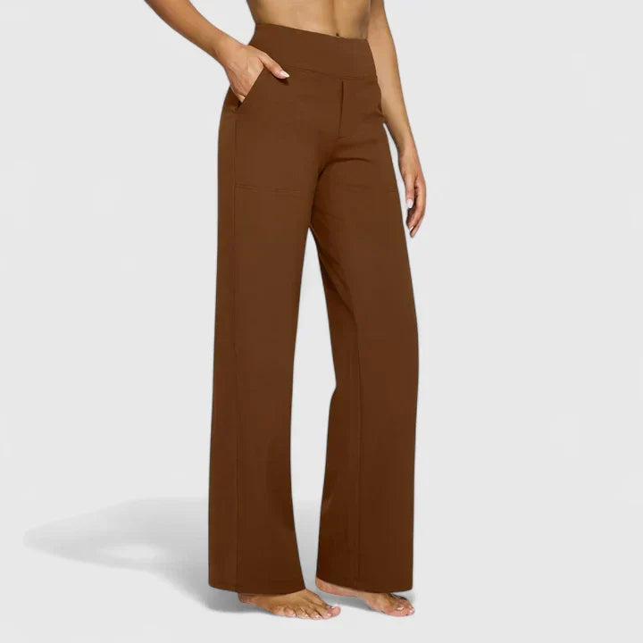 Pantaloni donna dinamici a gamba dritta, vita alta, per un comfort e uno stile senza sforzo nella moda.