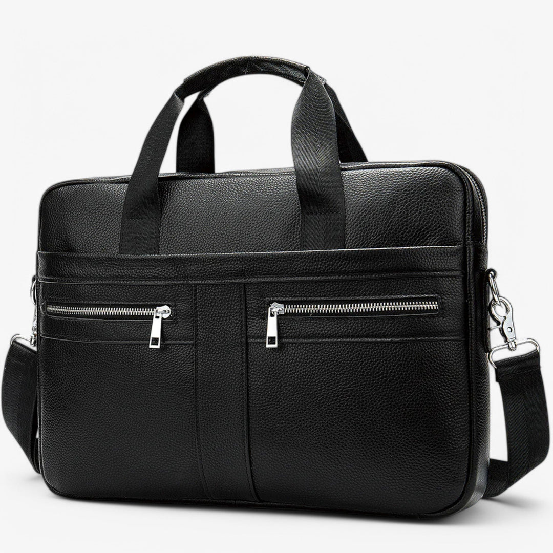 Borsa uomo in robusta pelle marrone, con tracolla rimovibile, ideale per documenti, laptop e uso quotidiano.