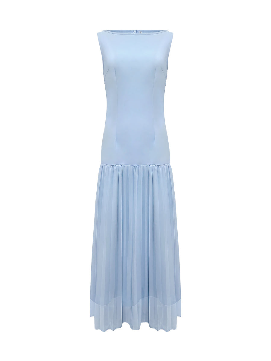Set donna plissettato con scollo a barca e spacco laterale. Abito elegante e confortevole.