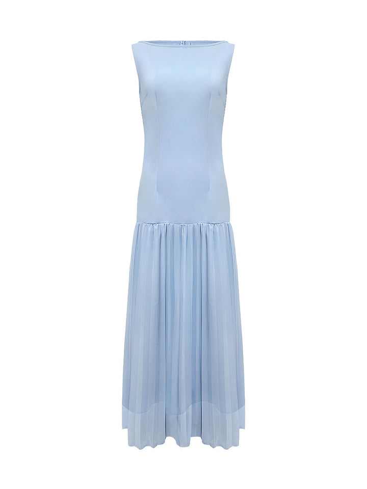 Set donna plissettato con scollo a barca e spacco laterale. Abito elegante e confortevole.