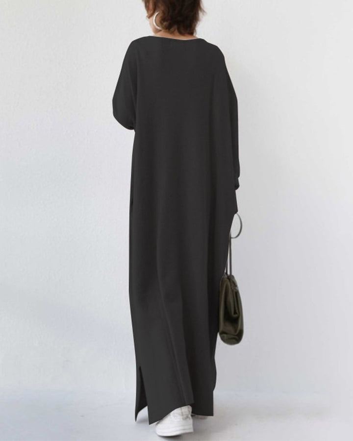 Comodo abito lungo da donna in morbido cotone. Design casual con maniche lunghe per ogni stagione.
