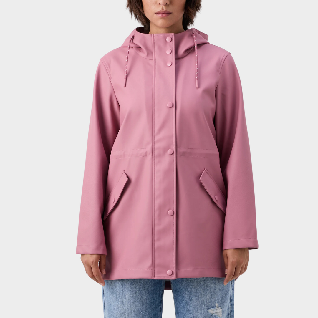Impermeabile donna nero, giacca antipioggia elegante e versatile. Capospalla femminile protettivo.