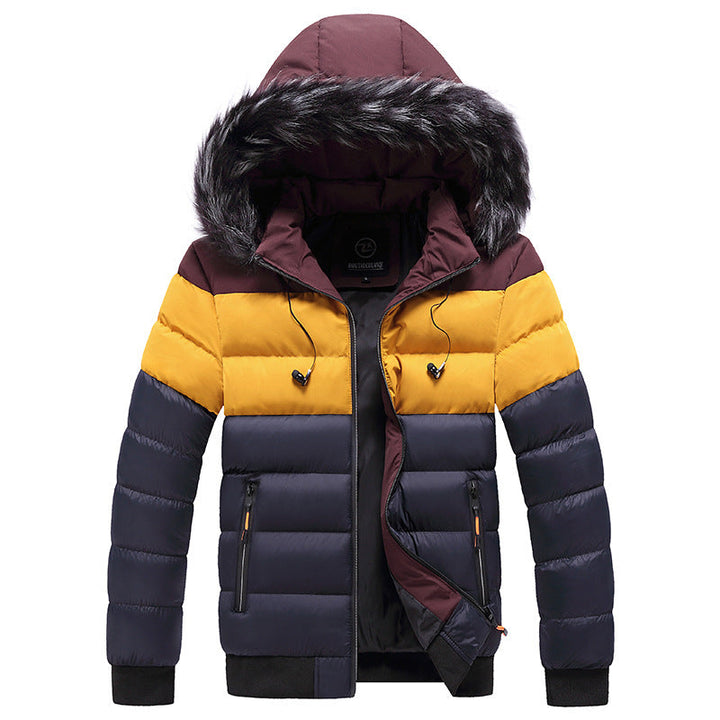 Giacca puffer uomo invernale imbottita con cappuccio, ideale per il freddo intenso e attività outdoor.