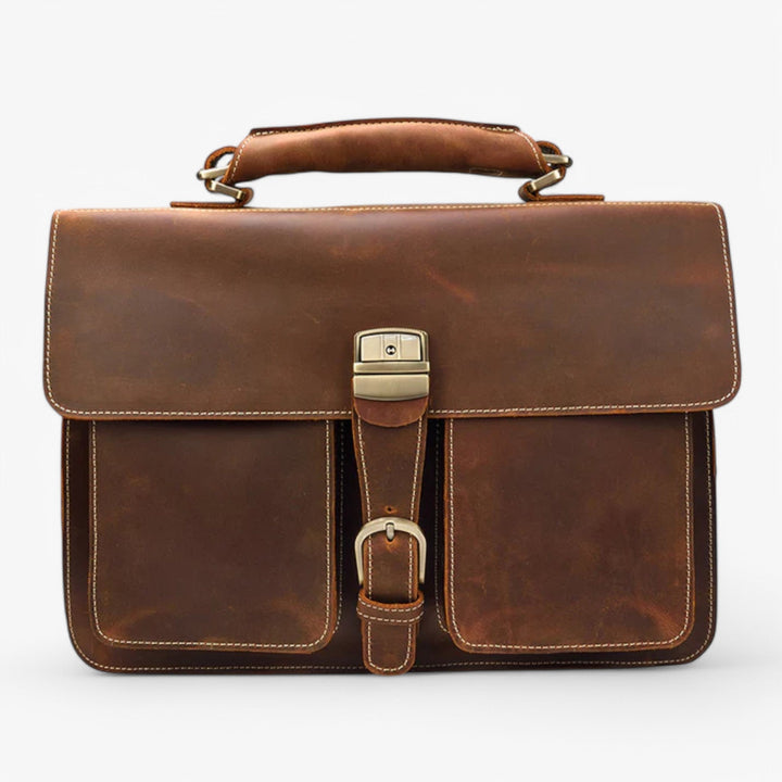 Borsa portadocumenti professionale marrone, unisex, con tracolla regolabile per viaggi e lavoro.