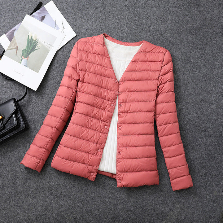 Giacca elegante donna, scollo rotondo, leggera e isolante, per le giornate fredde.