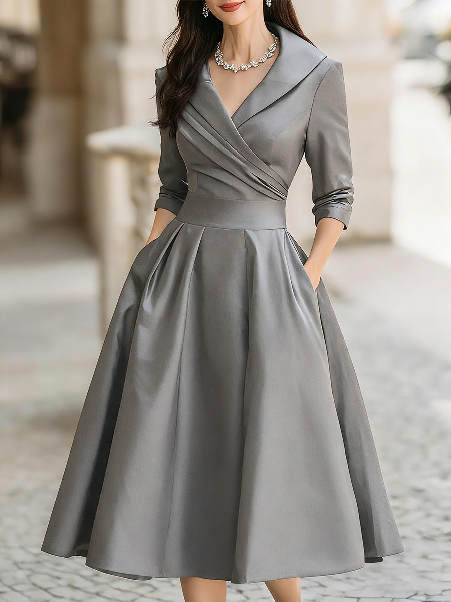 Abito midi donna plissettato, perfetto per cerimonie, taglio A-line vintage elegante e confortevole.