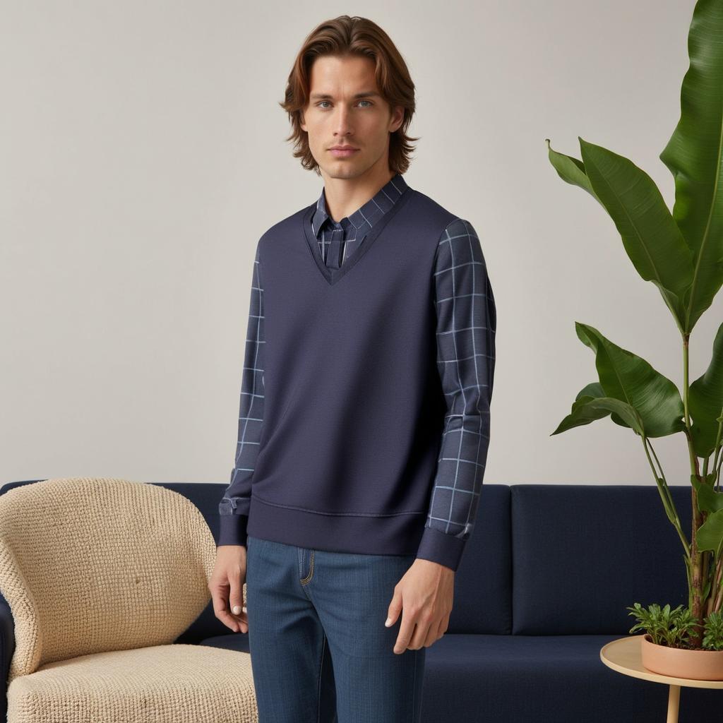 Maglione uomo a quadri classico, perfetto per stile casual elegante. Comfort autunno/inverno e moda maschile.