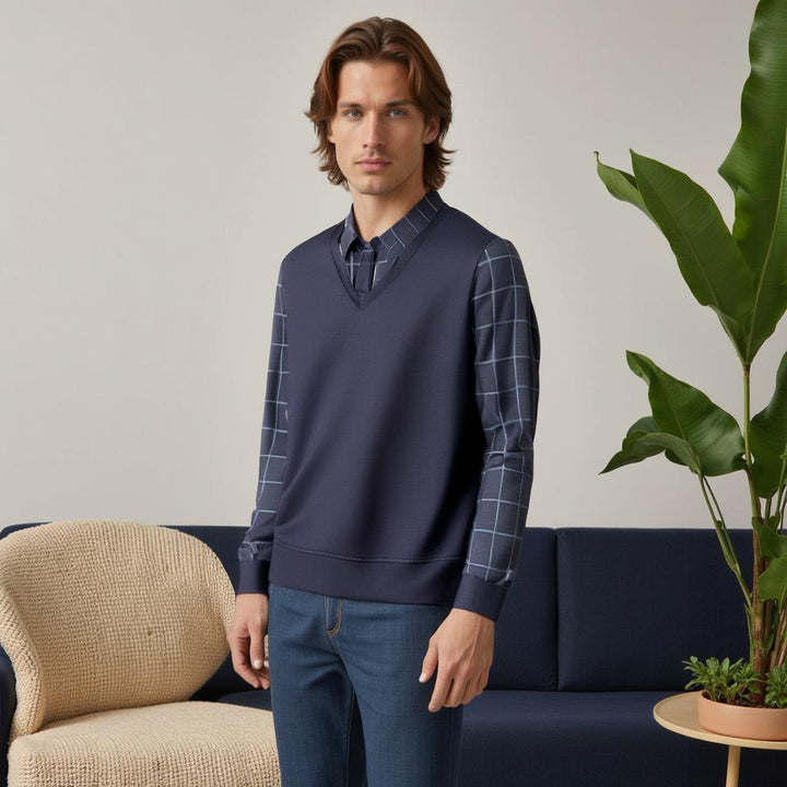 Maglione uomo a quadri classico, perfetto per stile casual elegante. Comfort autunno/inverno e moda maschile.