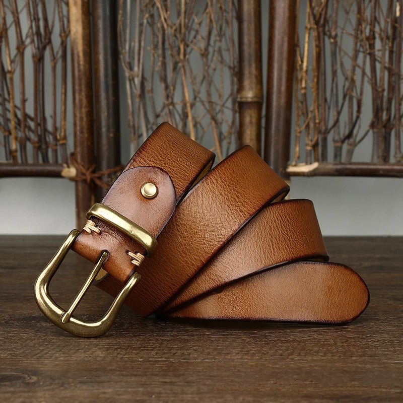 Cintura vera pelle pieno fiore uomo, resistente e versatile, con fibbia in ottone, stile classico ed elegante.