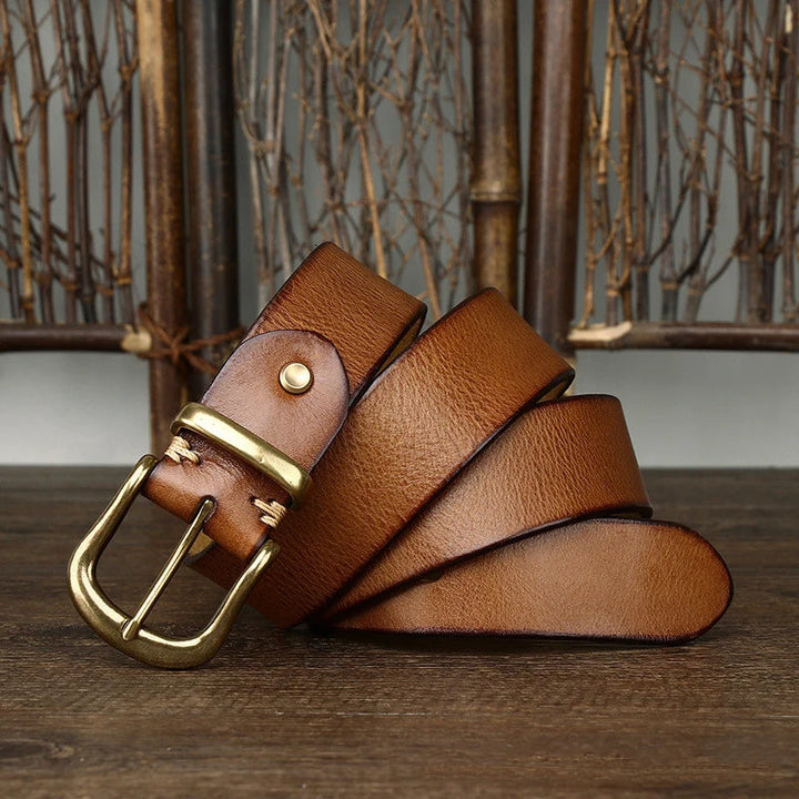 Cintura vera pelle pieno fiore uomo, resistente e versatile, con fibbia in ottone, stile classico ed elegante.