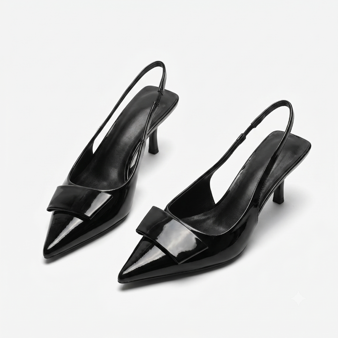 Scarpe slingback donna raffinate con comodo tacco basso, perfette per l'ufficio e moda primavera.