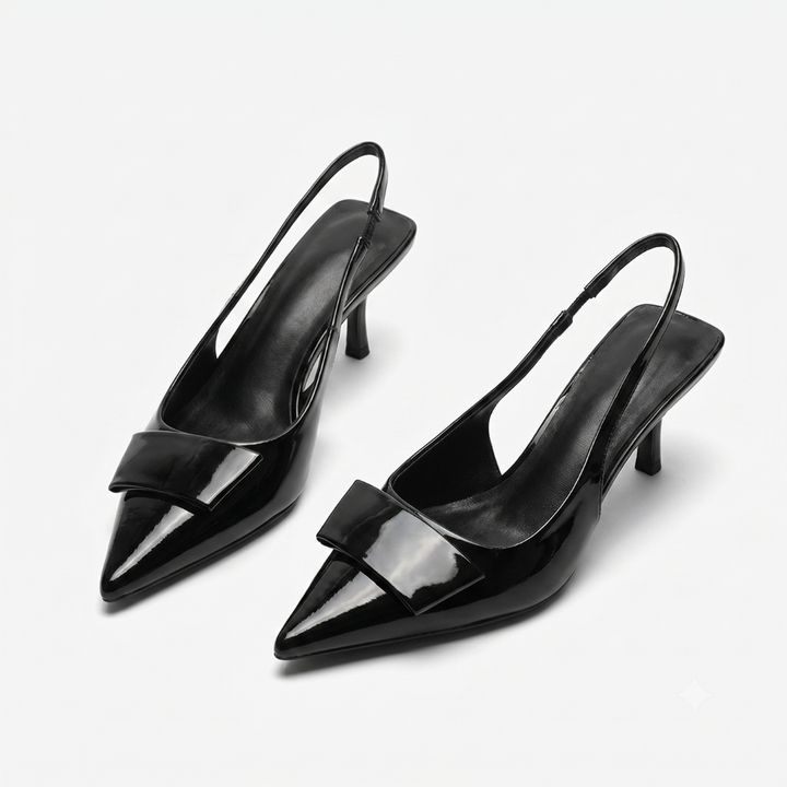 Scarpe slingback donna raffinate con comodo tacco basso, perfette per l'ufficio e moda primavera.