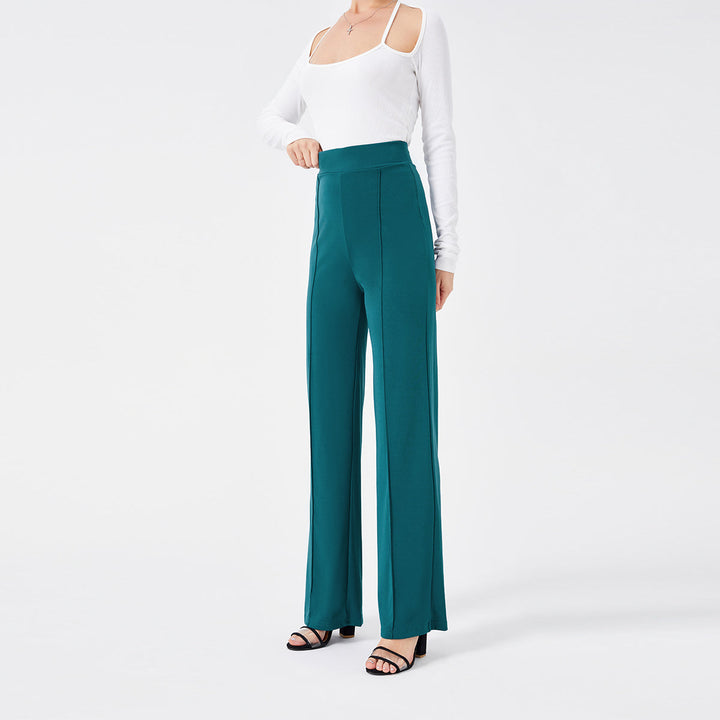 Pantaloni a zampa vita alta slim donna, eleganti e comodi, per ufficio o tempo libero.