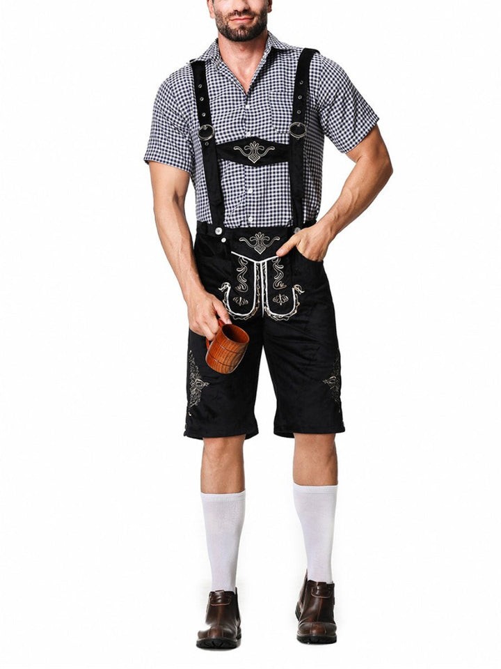 Camicia a quadri per Oktoberfest, inclusa nel completo Lederhosen uomo con pantaloni in pelle e bretelle.