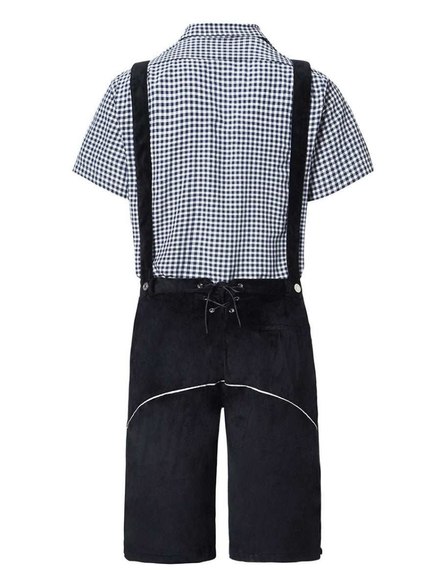 Elegante completo Lederhosen uomo con ricami autentici, ideale per Oktoberfest, festival e feste bavaresi.