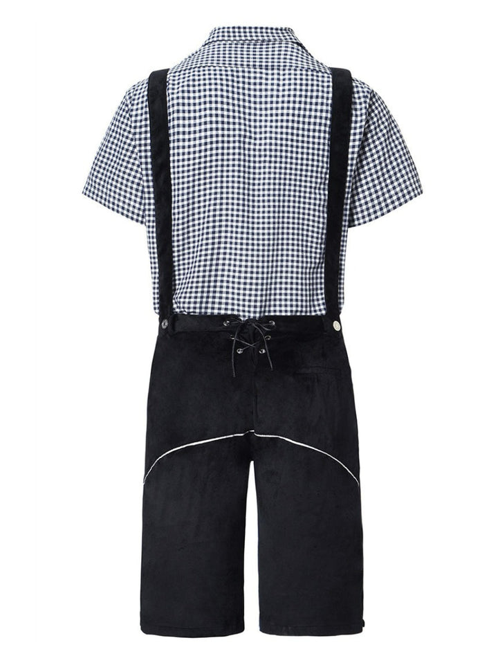 Elegante completo Lederhosen uomo con ricami autentici, ideale per Oktoberfest, festival e feste bavaresi.