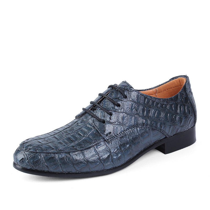 Scarpe formali uomo blu scuro in finta pelle coccodrillo, ideali per ufficio e eventi speciali.