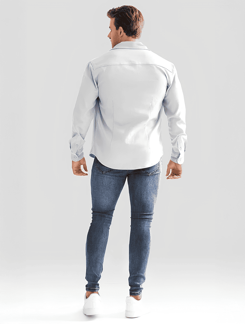 Camicia overshirt uomo slim fit per un look casual o elegante. Bottoni frontali, perfetta per moda maschile versatile.