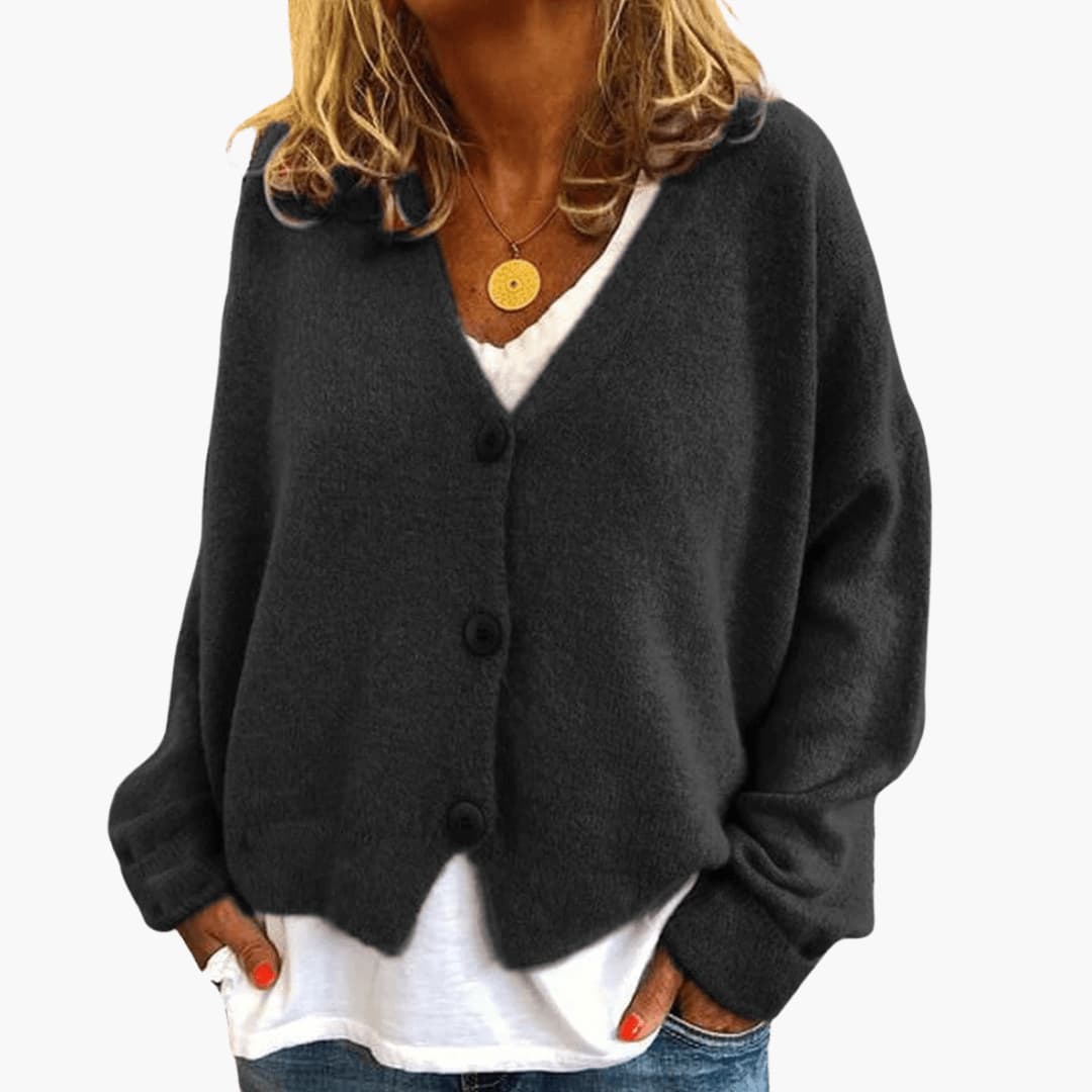 Moda donna: cardigan casual a maniche lunghe, un capo confortevole con bottoni.