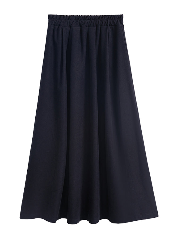 Gonna midi donna a vita alta svasata. Tessuto elegante nero per outfit versatili ufficio o casual.