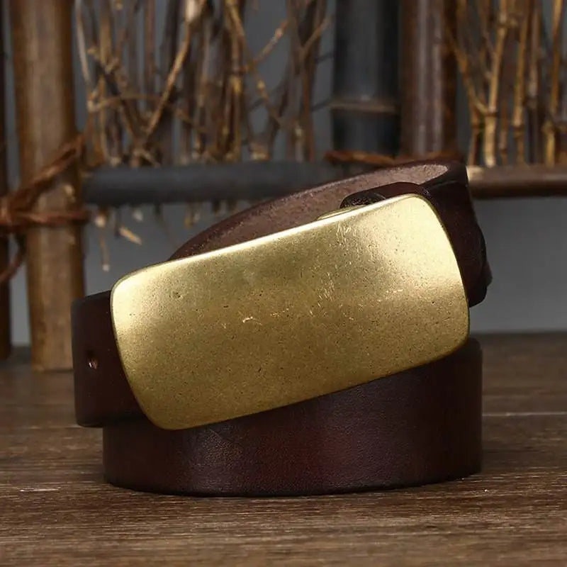 Cintura uomo di lusso in pelle pieno fiore, fibbia ottone. Durata eccezionale, stile senza tempo.