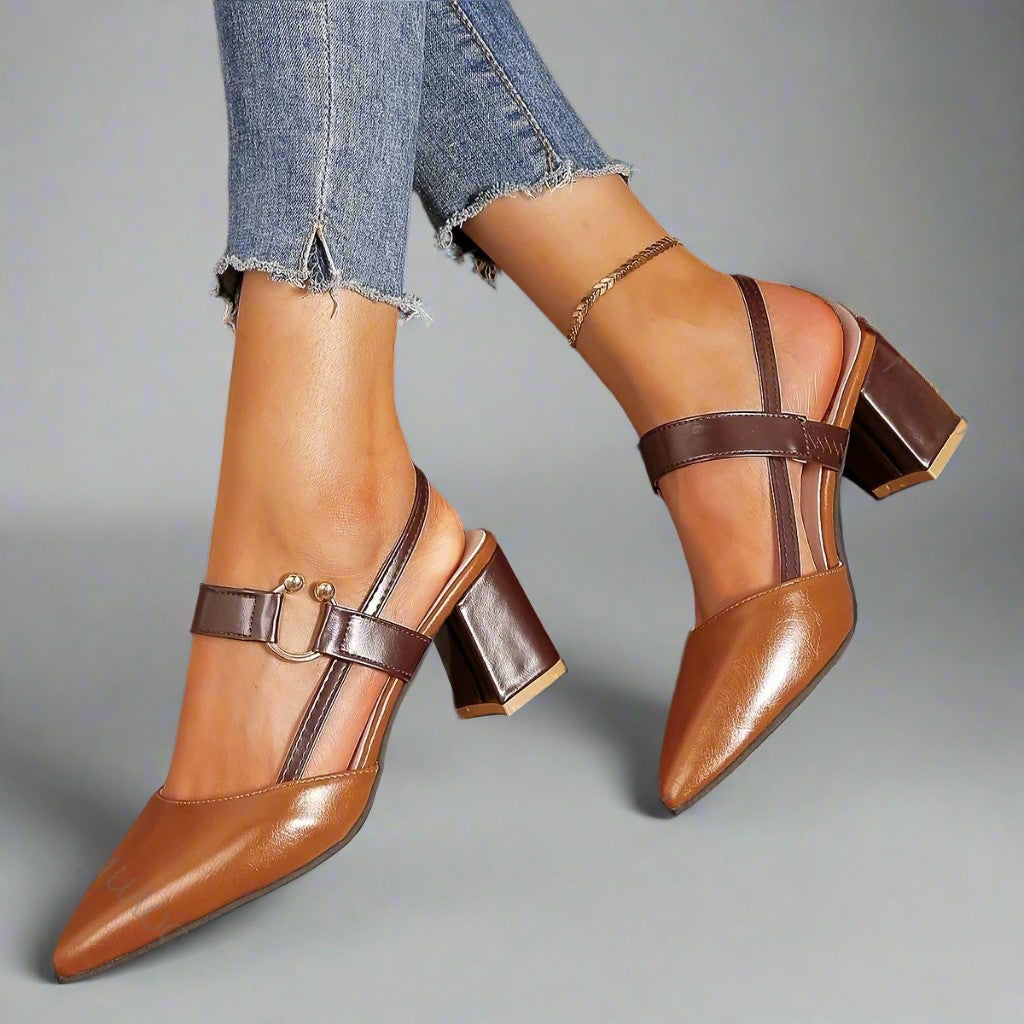 Scarpe slingback donna eleganti con tacco largo, ideali per comfort e stile in ufficio o serate speciali.