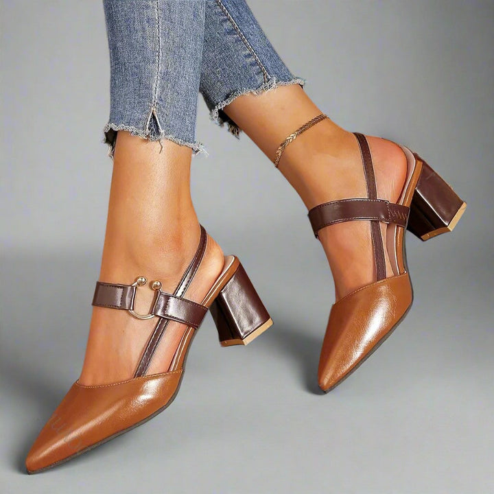 Scarpe slingback donna eleganti con tacco largo, ideali per comfort e stile in ufficio o serate speciali.