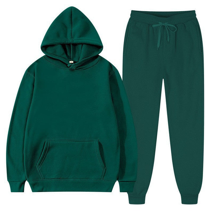 Set da jogging uomo elegante e comodo, con felpa con cappuccio e pantaloni coordinati, perfetto per l'autunno.