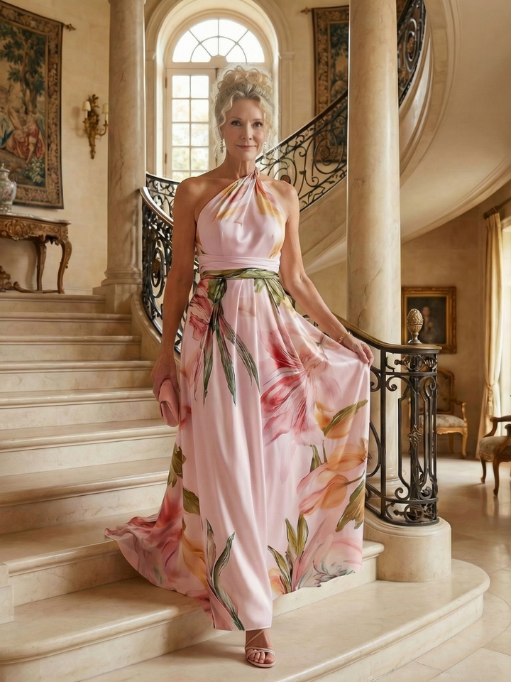 Abito lungo donna floreale, leggero e con design elegante, ottimo per ogni occasione estiva.