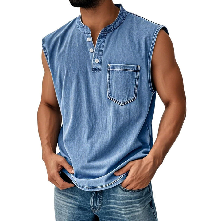 Canotta uomo aderente patchwork, stile estivo casual. Ideale per la primavera estate, abbigliamento sportivo e moda.