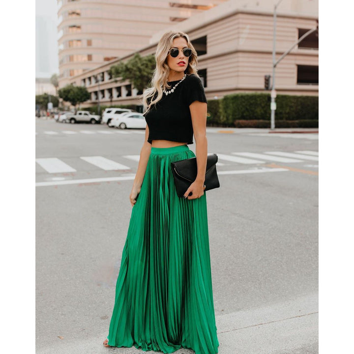 Gonna maxi da donna elegante, perfetta per outfit estivi e primaverili, con tessuto fluttuante e versatile.