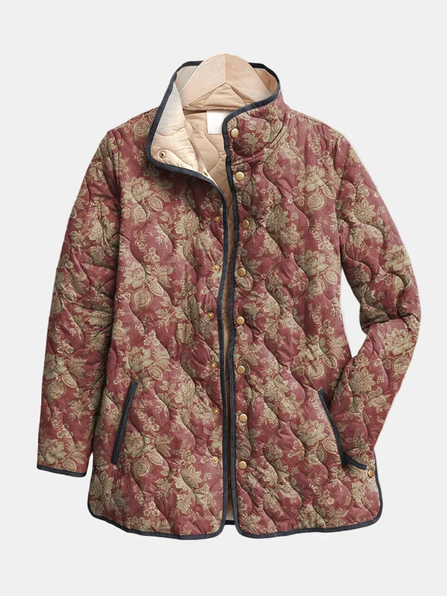 Giacca da donna trapuntata, motivo floreale, bottoni frontali, moda.