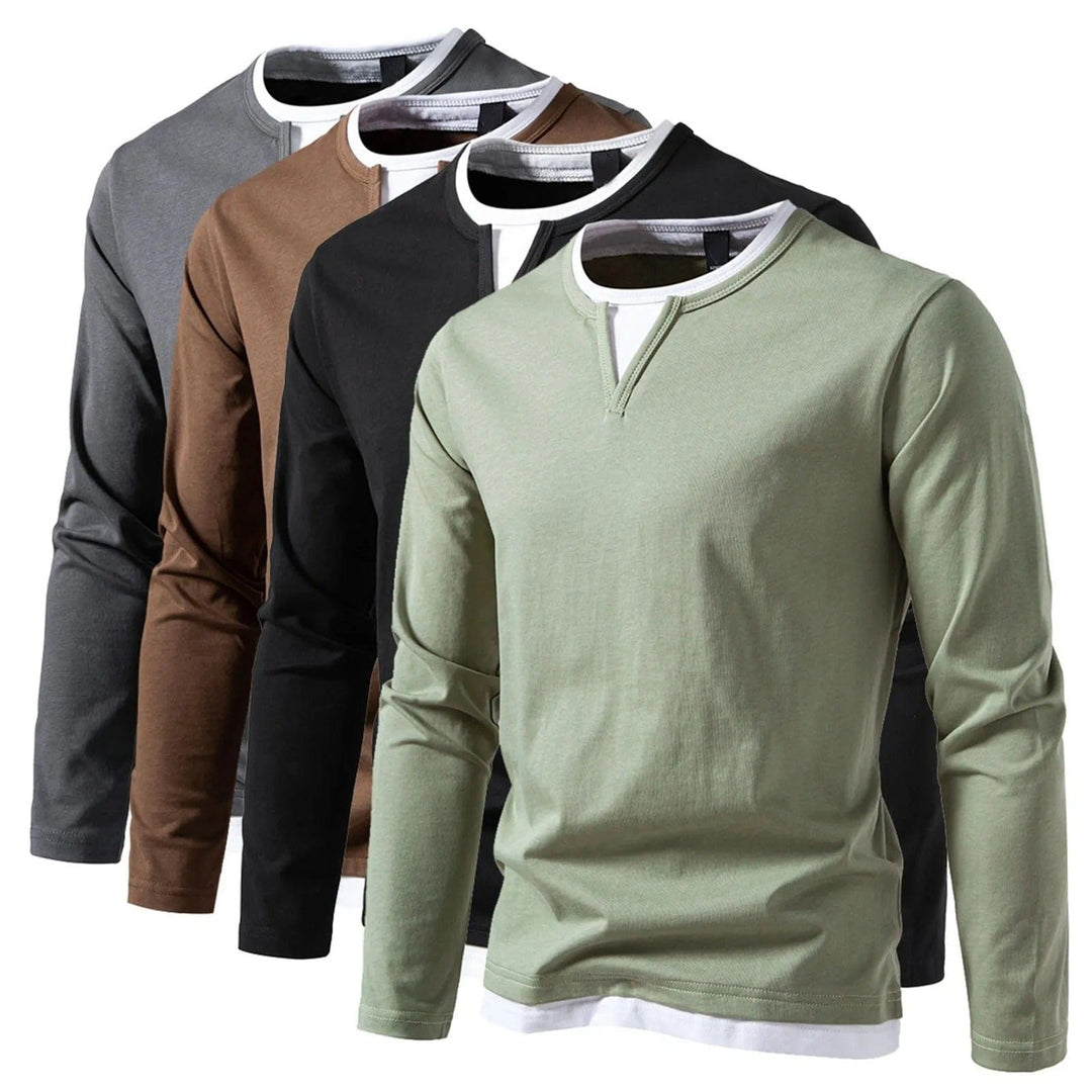 Polo uomo a maniche lunghe con effetto a strati, top alla moda per abbigliamento maschile di tendenza.