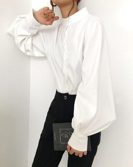 Blusa donna a maniche a sbuffo, camicia chic per primavera/autunno. Perfetta per la moda femminile elegante.