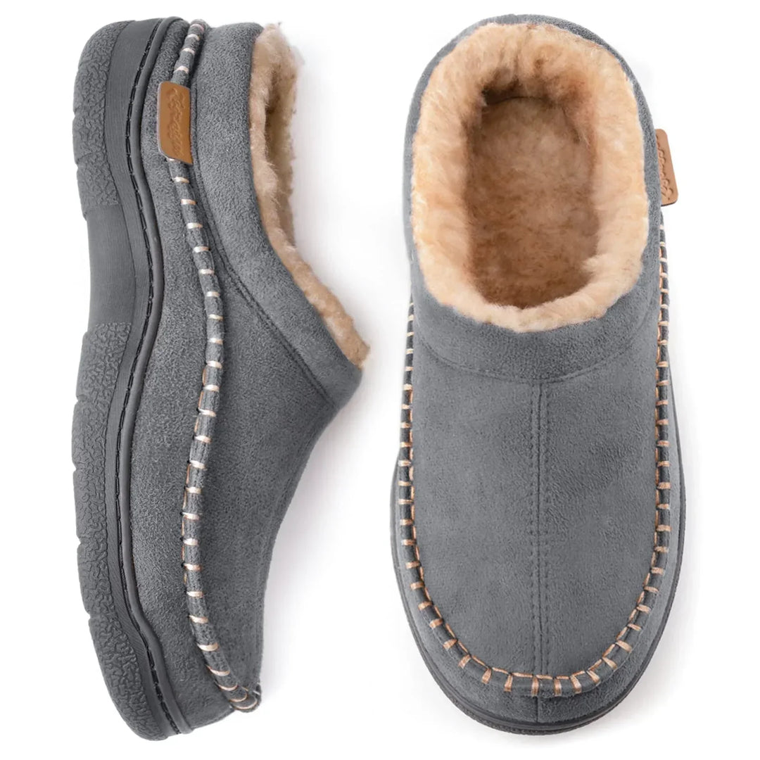 Mocassini uomo invernali slip-on, caldi, antiscivolo. Punta larga e comfort per la casa.