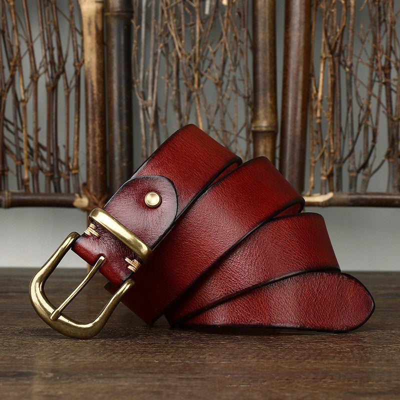 Cintura uomo elegante in pelle pieno fiore, artigianale, con fibbia in ottone, adatta a ogni occasione.
