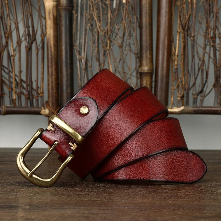 Cintura uomo elegante in pelle pieno fiore, artigianale, con fibbia in ottone, adatta a ogni occasione.