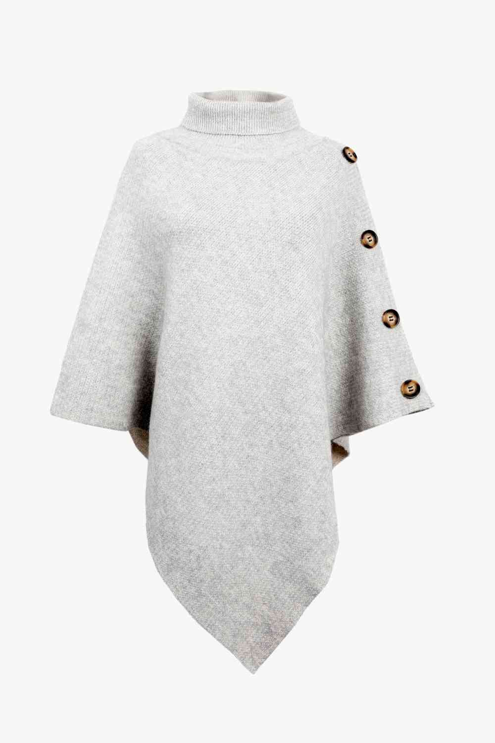 Morbido poncho da donna, maglia calda, collo alto, ideale per moda autunno/inverno.