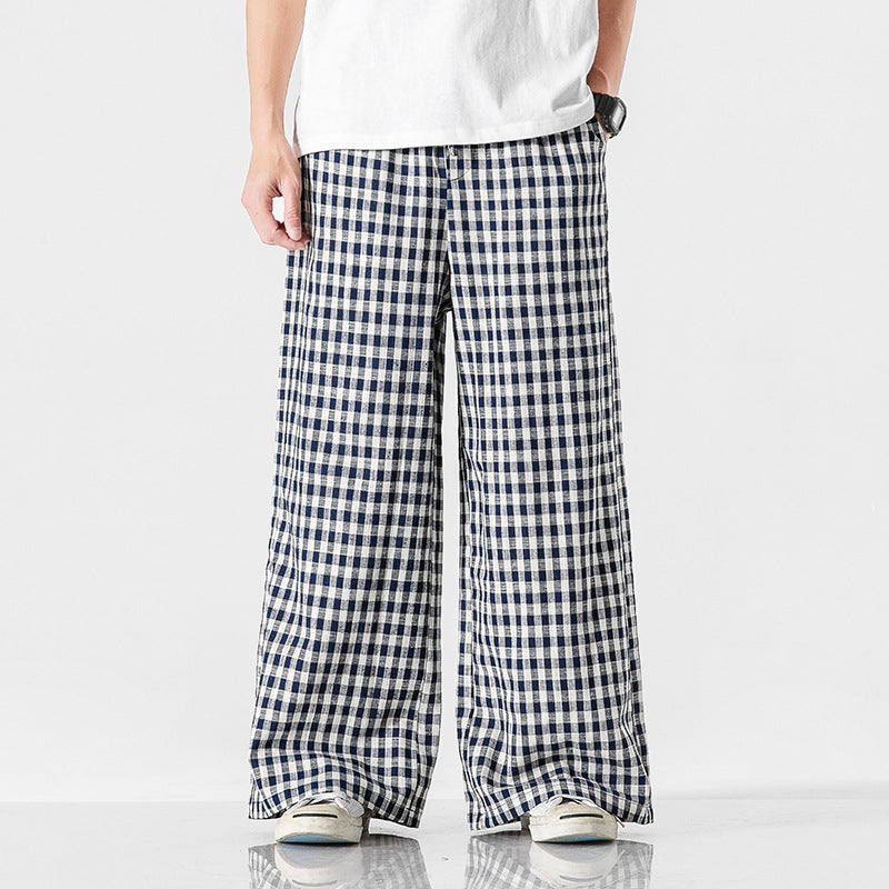 Pantaloni estivi uomo casual con motivo a quadri, coulisse in vita per regolazione e massimo comfort.