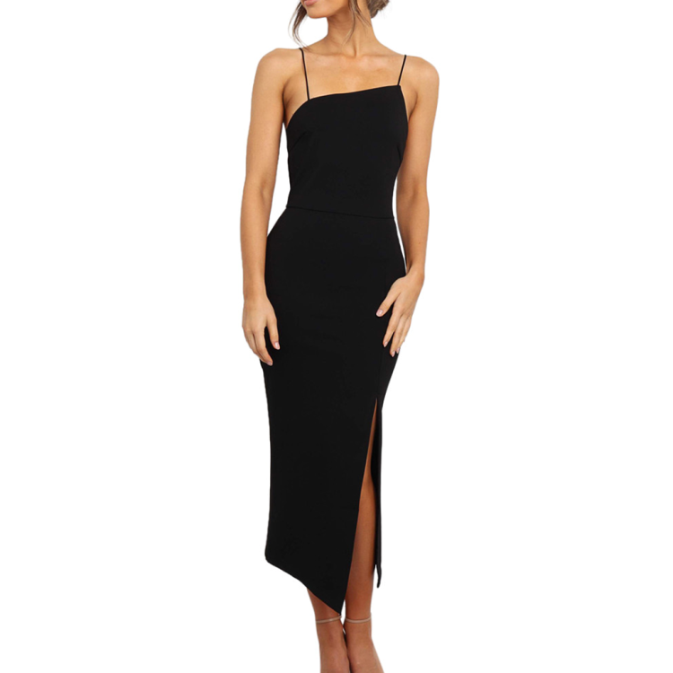 Vestito midi donna chic bianco o nero, aderente, vita alta. Abito elegante senza maniche per serate e feste.