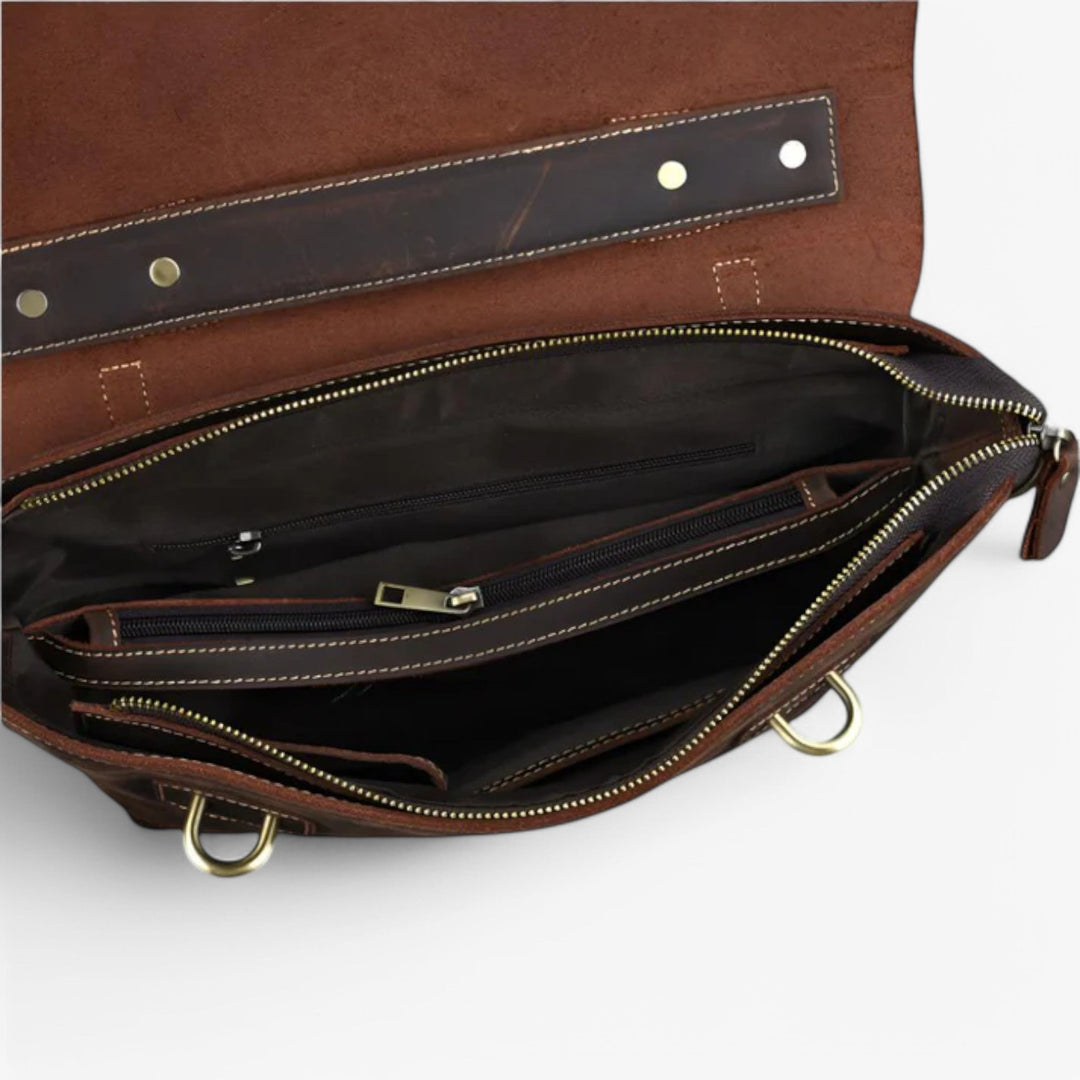 Borsa donna portadocumenti marrone, elegante e pratica con tracolla, per documenti, laptop e accessori.