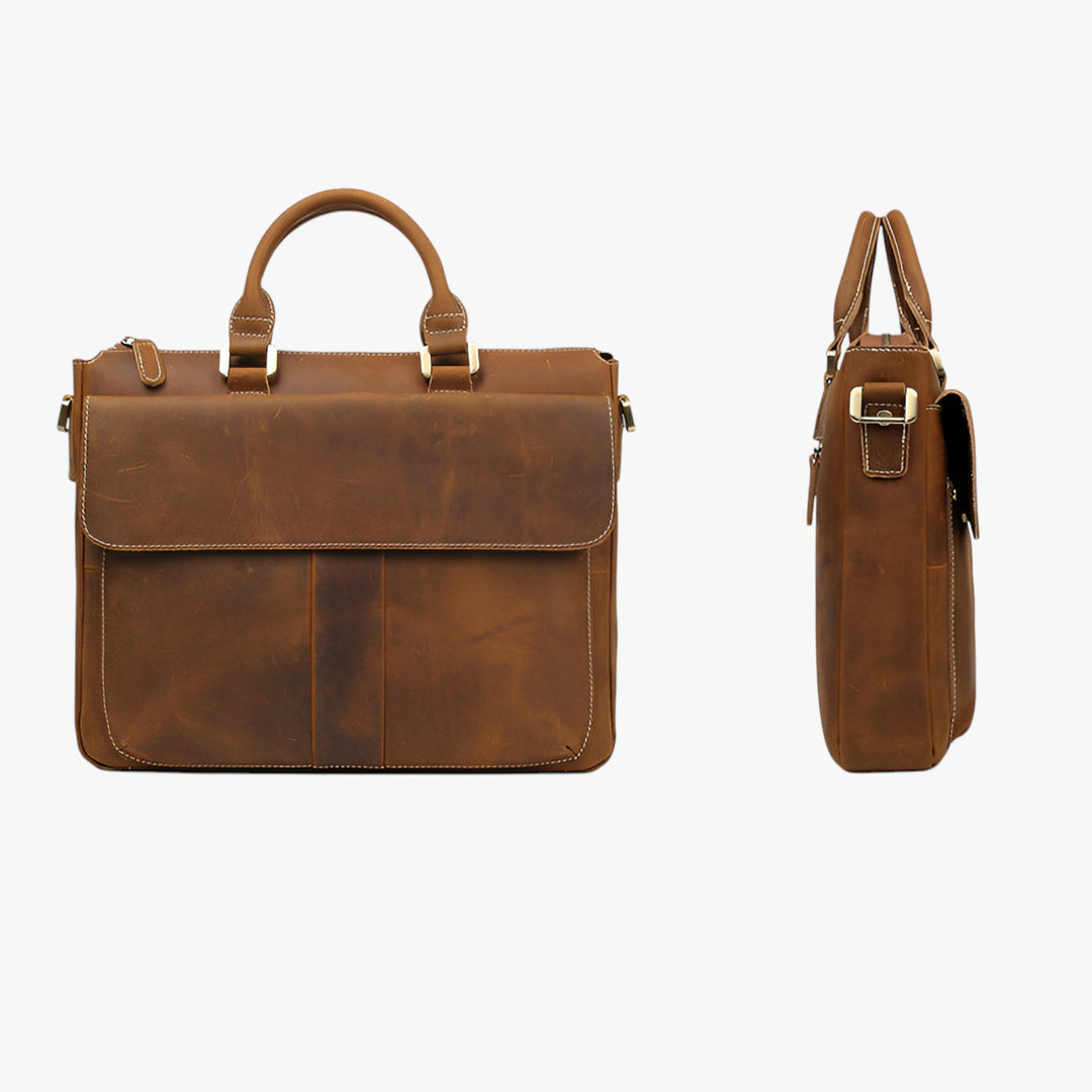 Dettaglio texture borsa portadocumenti unisex stile classico. Materiale resistente, ideale per ufficio.