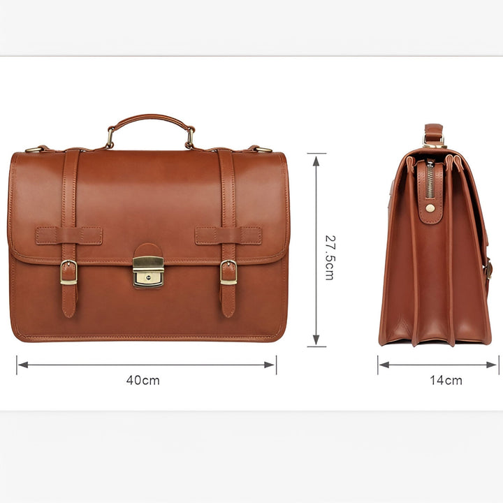 Borsa portadocumenti unisex con tracolla per spalla, patta sicura, colore marrone elegante.